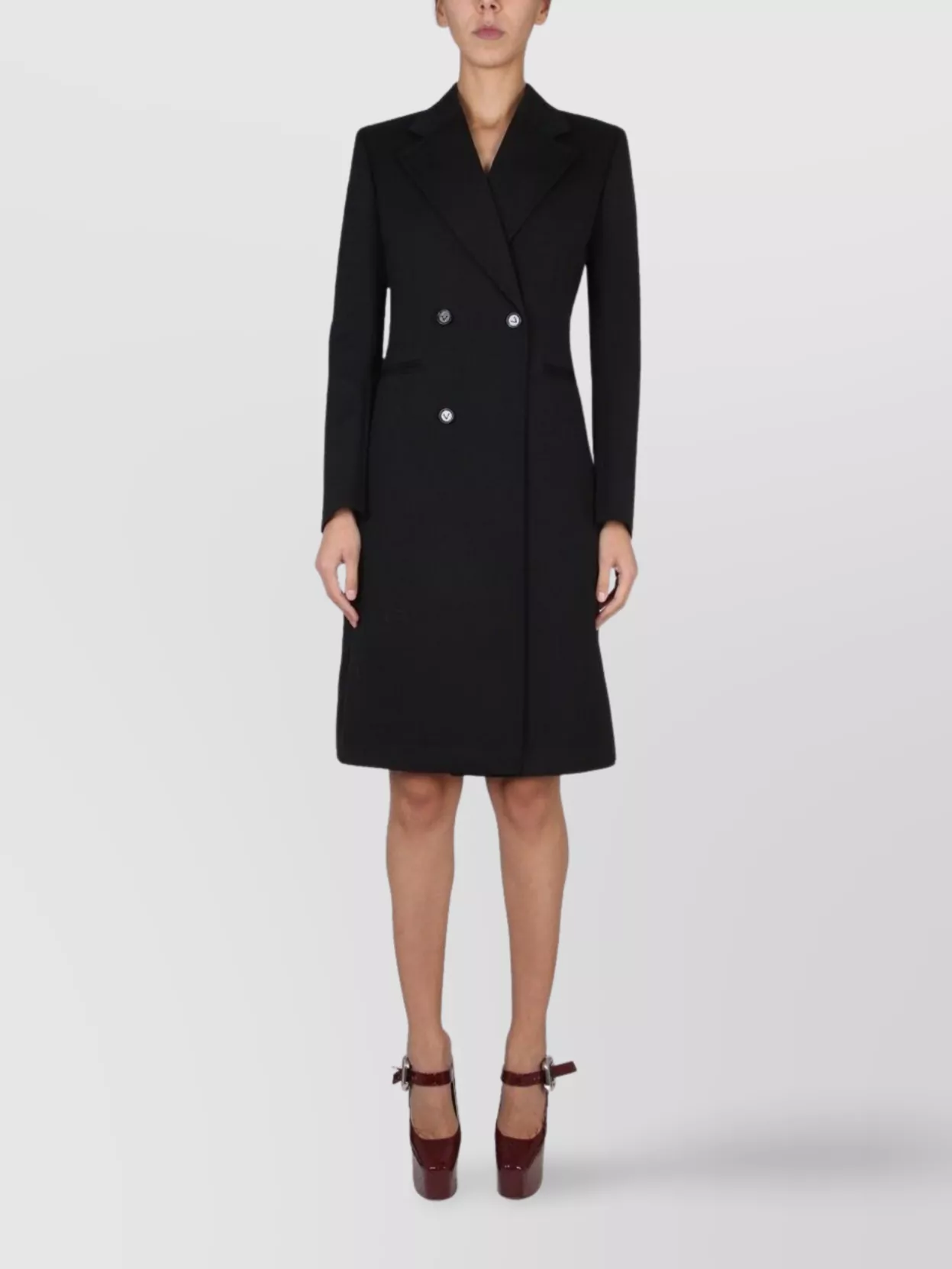 Bottega Veneta Double-breasted Knee-length Wool Coat In Black
