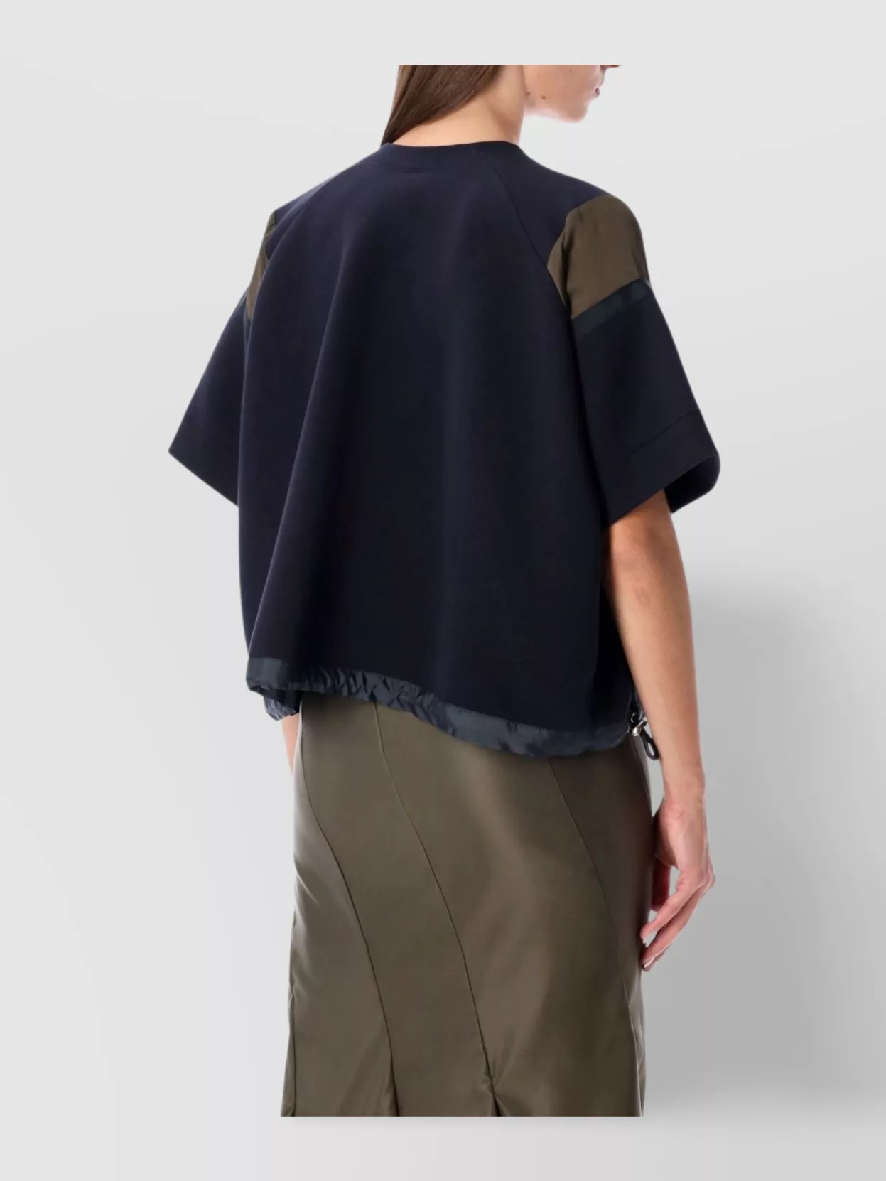 Sacai Oversized Technical Cotton T-shirt With Adjustable Drawstring Hem In Blue