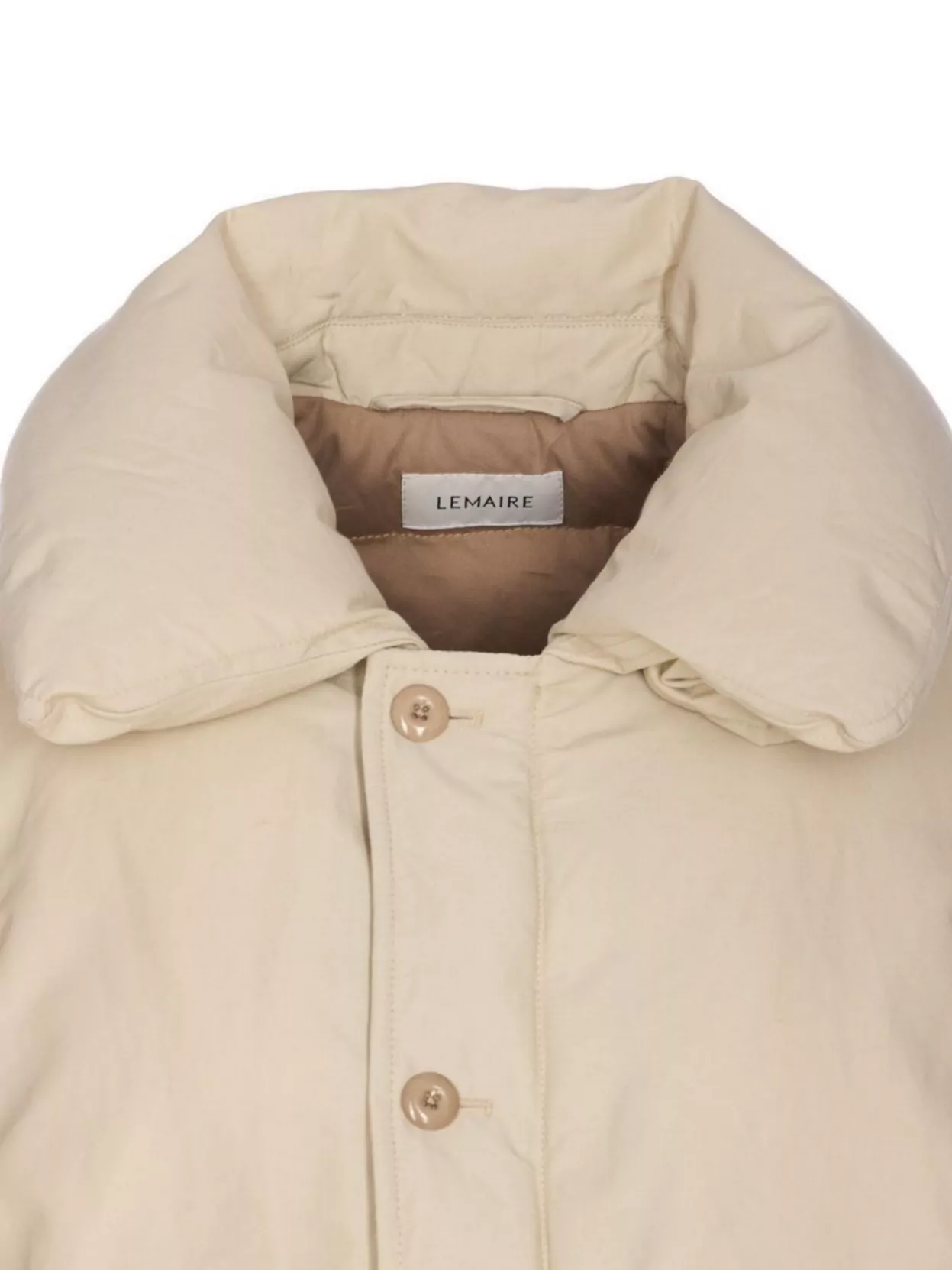 Lemaire Short Puffer Jacket Large Collar In Brown