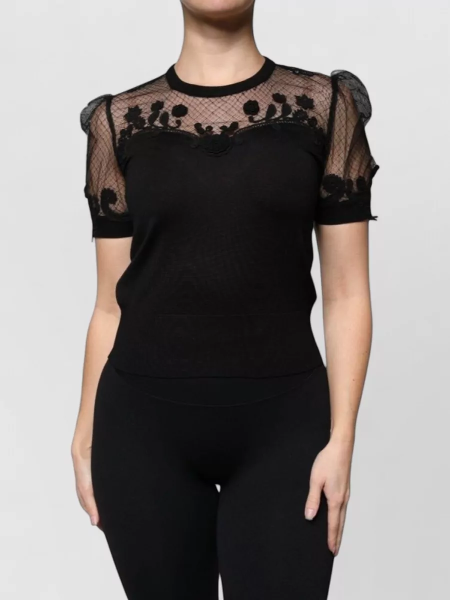 Dolce&Gabbana silk floral lace short-sleeve knit top