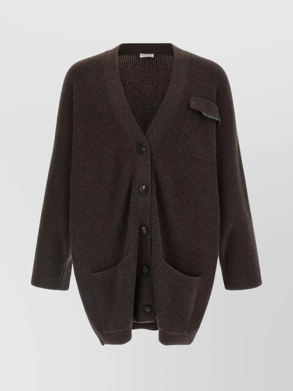 Brunello Cucinelli Longline Cashmere Cardigan Featuring Pockets In Brown