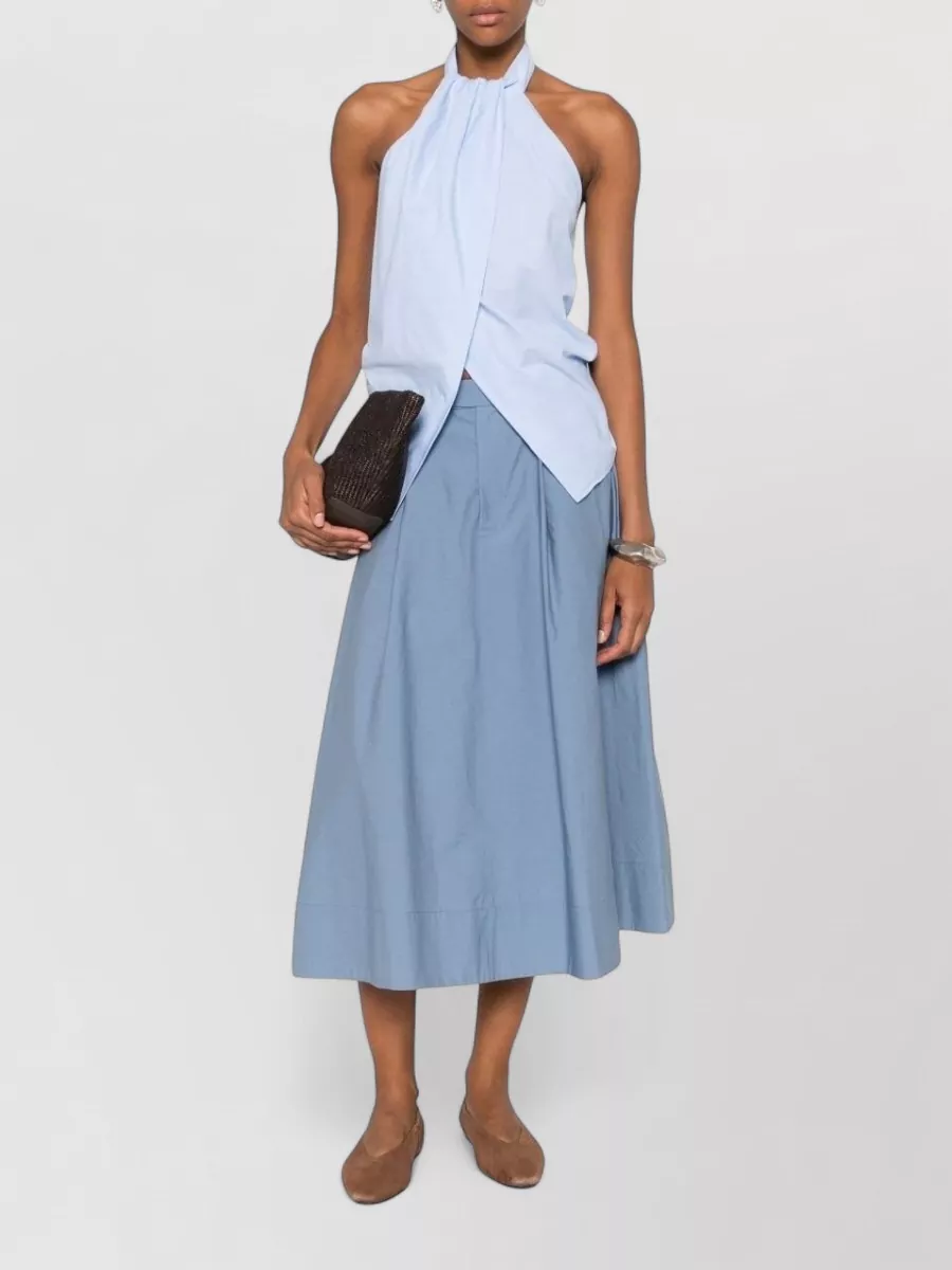 Brunello Cucinelli High Waist Pleated Midi Skirt In Blue