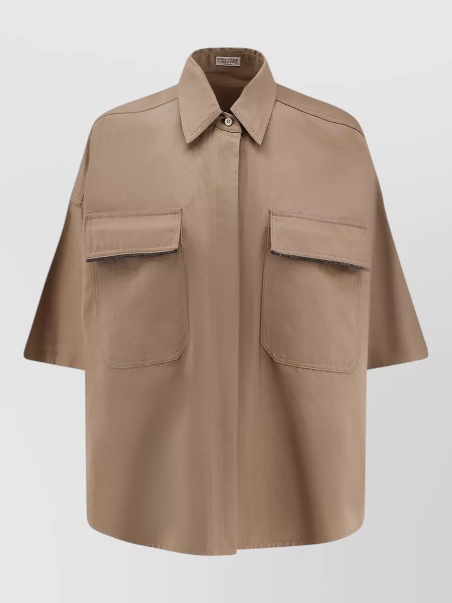 Brunello Cucinelli linen blend oversized short-sleeve shirt