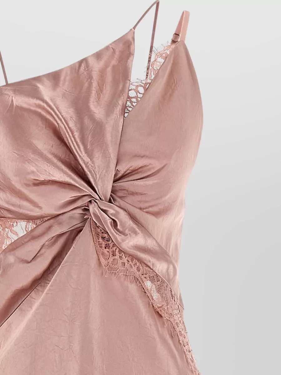 Pinko Satin Lace Asymmetric Draped Midi Dress