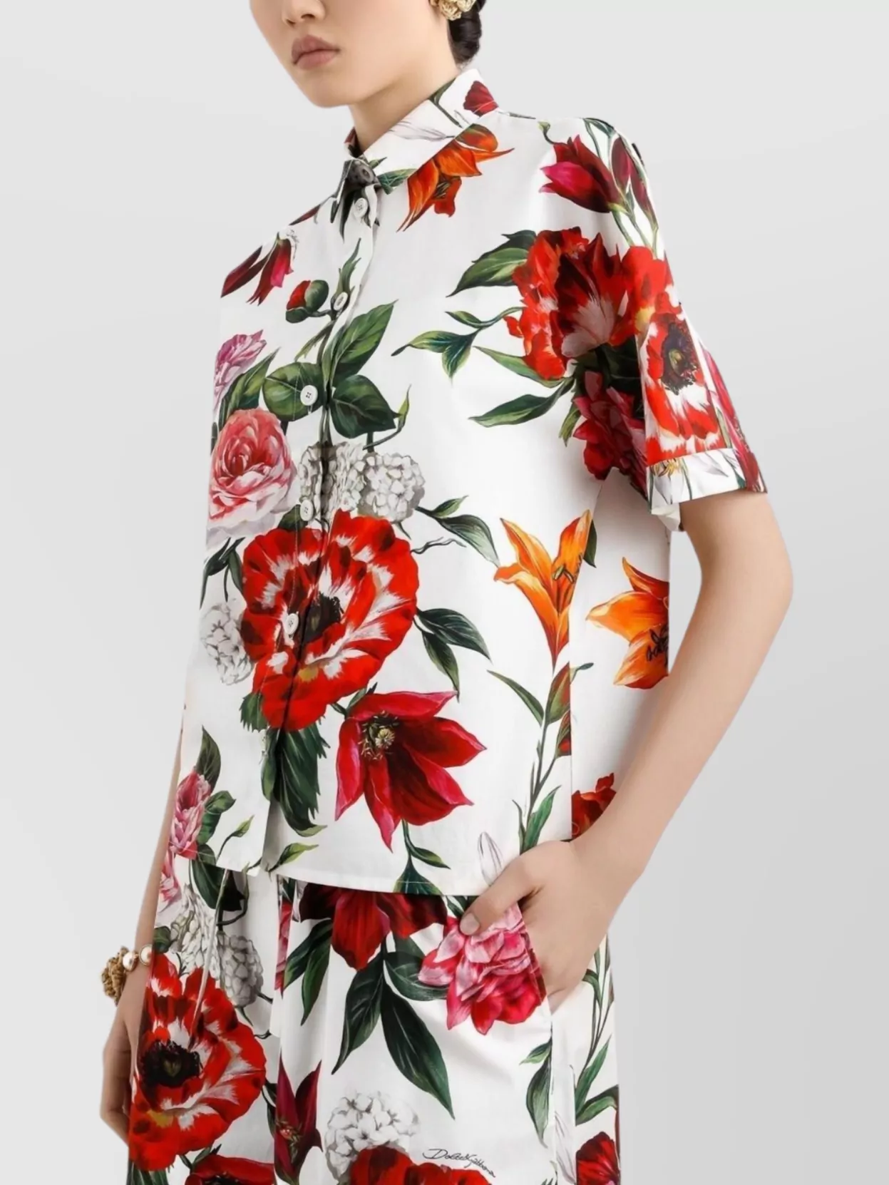 Dolce & Gabbana Floral Pattern Cotton Shirt In Pink