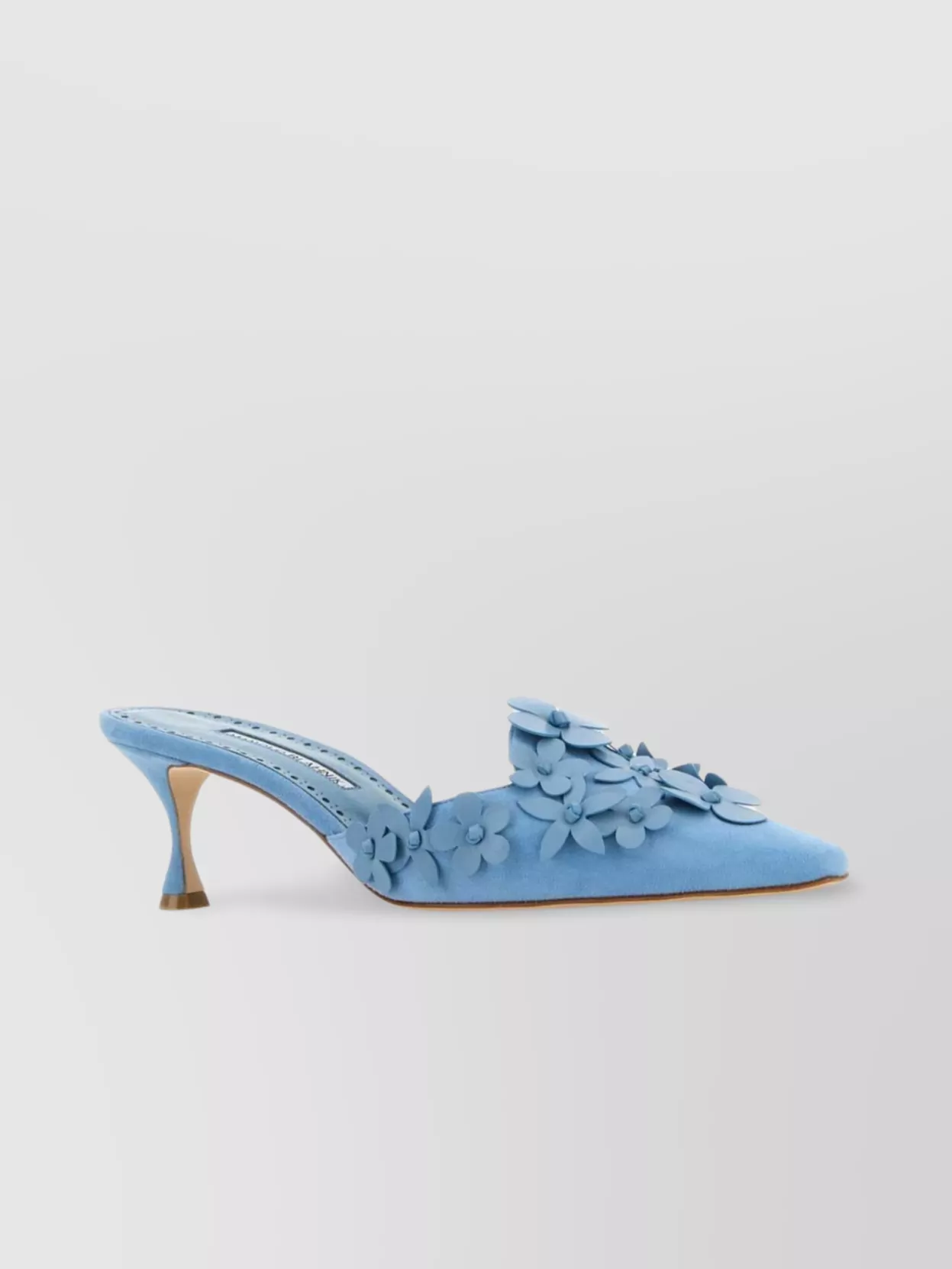 Manolo Blahnik Suede Mules With Floral Appliqué And Kitten Heel