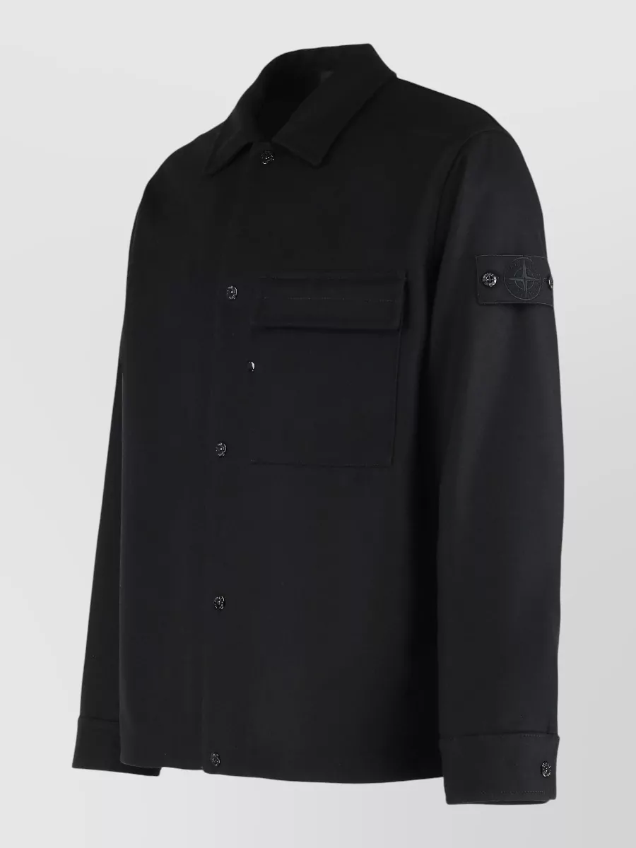 Stone Island Brushed Wool And Nylon Long Sleeve Overshirt