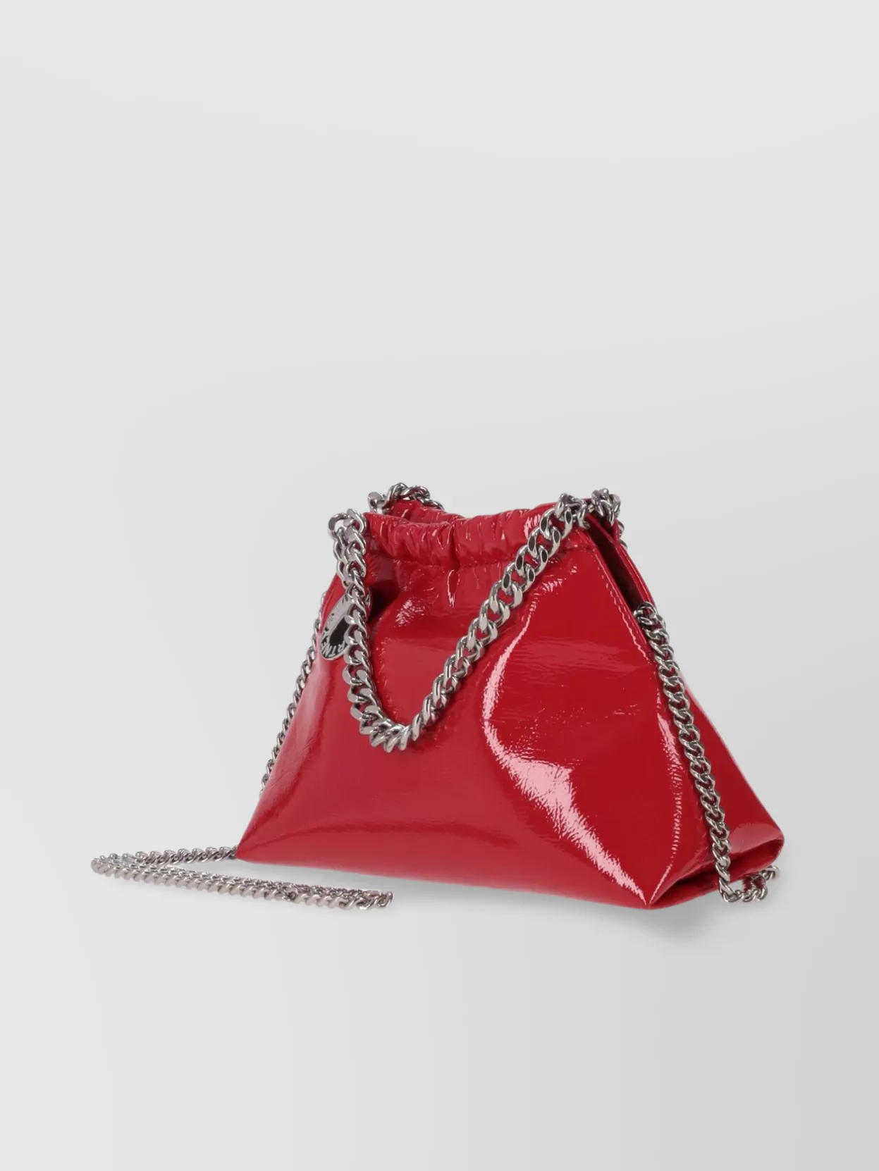 Stella Mccartney Mini Crinkled Patent Drawstring Shoulder Bag Chain Strap