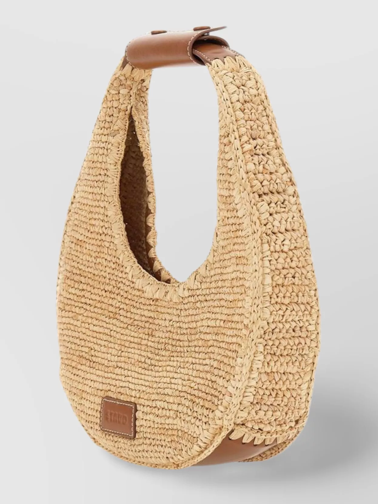 Staud Moon Large Leather-trimmed Raffia Tote