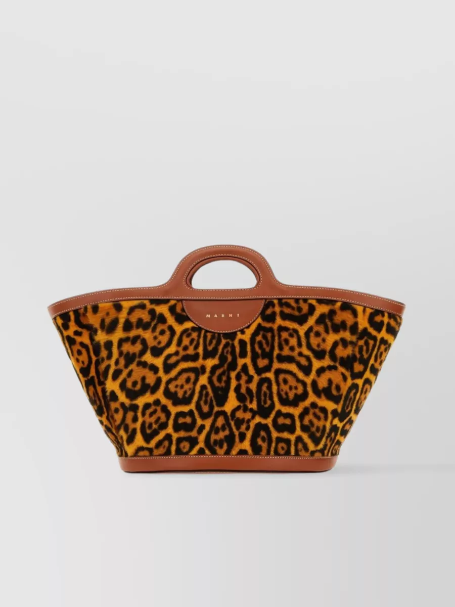 Marni Compact Shearling And Leather Tropicalia Bag In Brown
