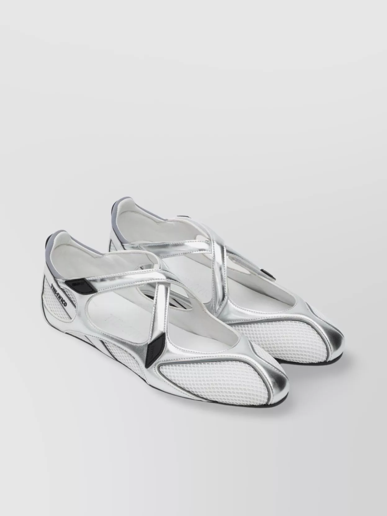 Attico Cross Strap Mesh Ballet Flats Round Toe