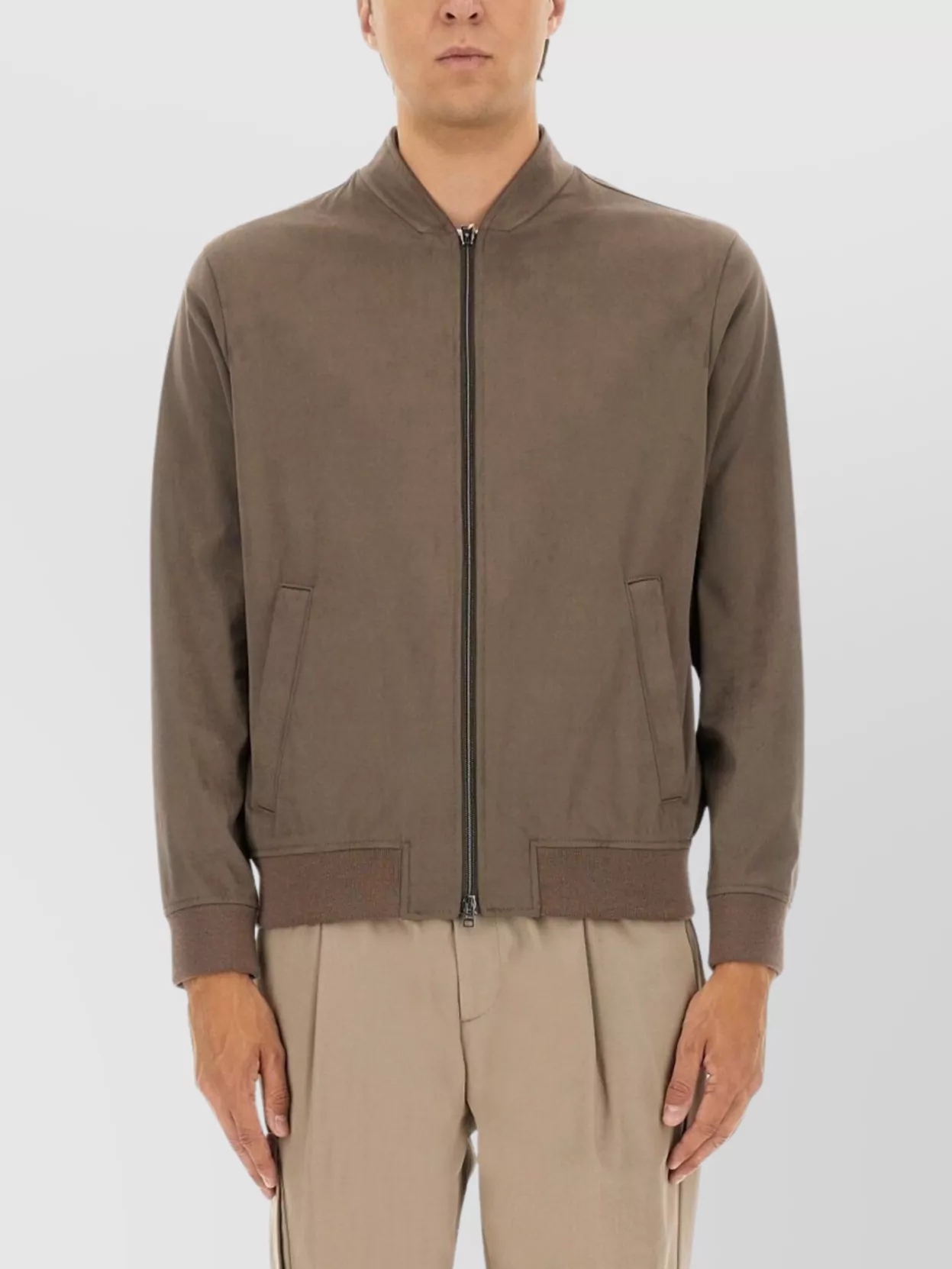 Herno Suede Alternative Bomber Jacket With Long Sleeves In Gray