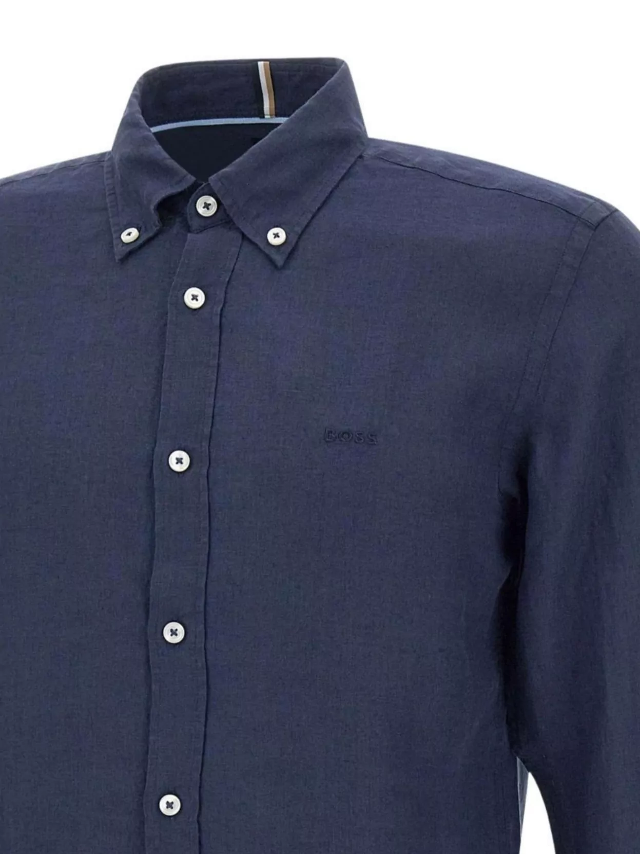 Hugo Boss Boss Linen Button-down Shirt With Subtle Sheen In Blue