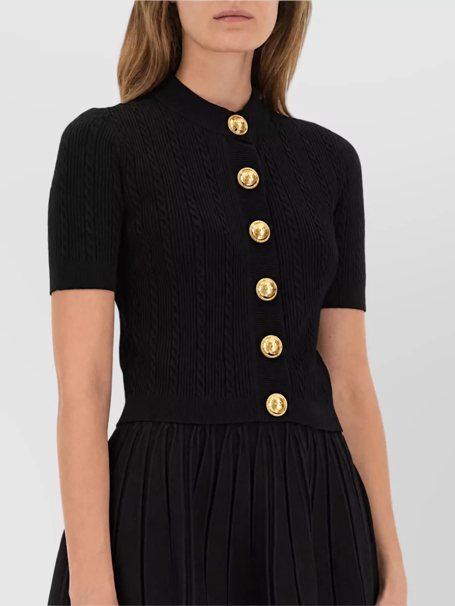 Balmain Knitted Cardigan Fitted Bodice Pleated Skirt