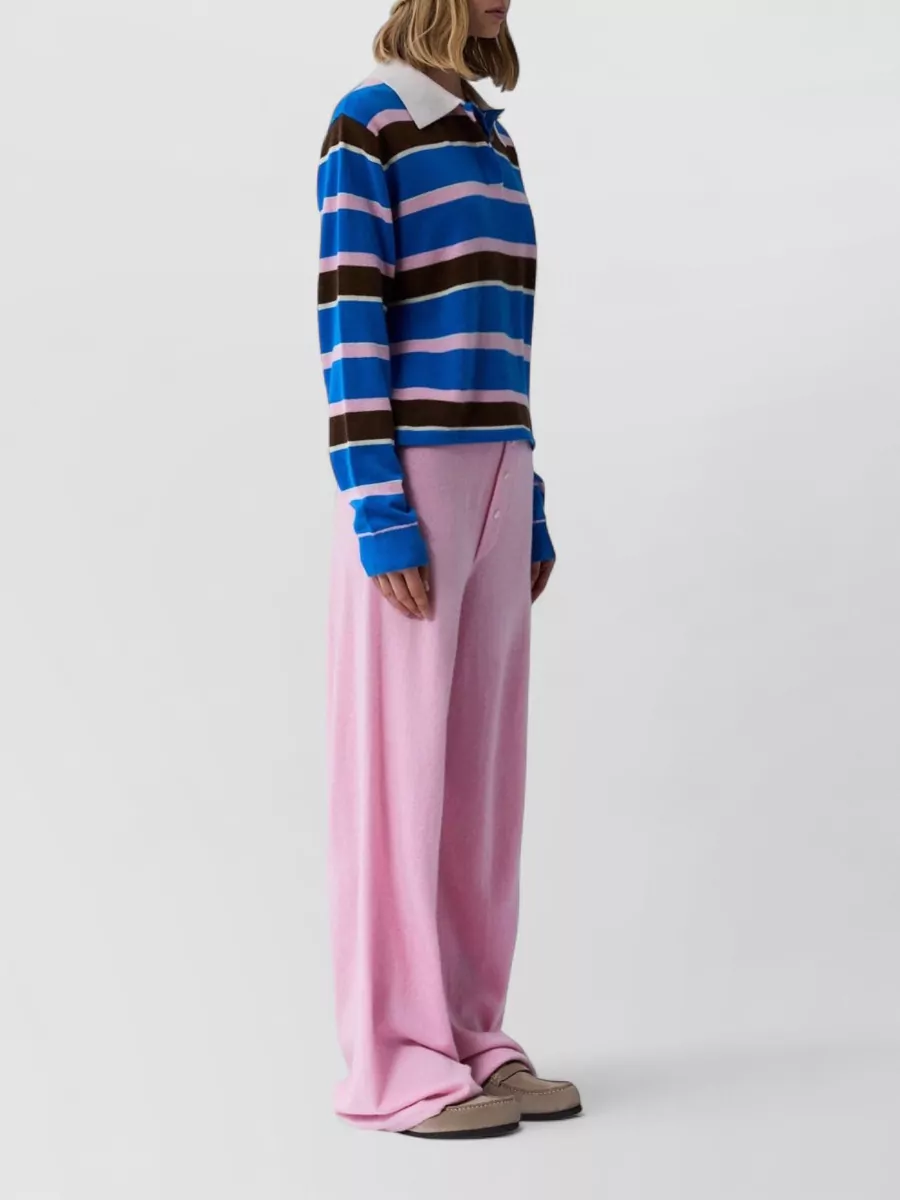 Guest In Residence Striped Cropped Cashmere Polo Top