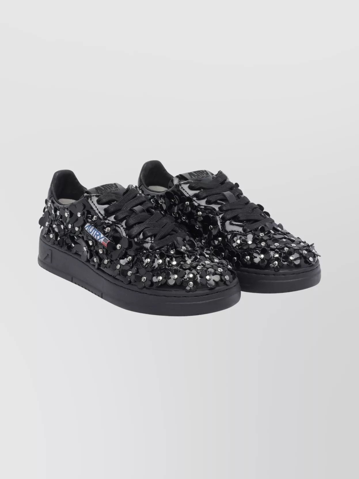 Autry Floral Embellished Low Top Sneakers In Black