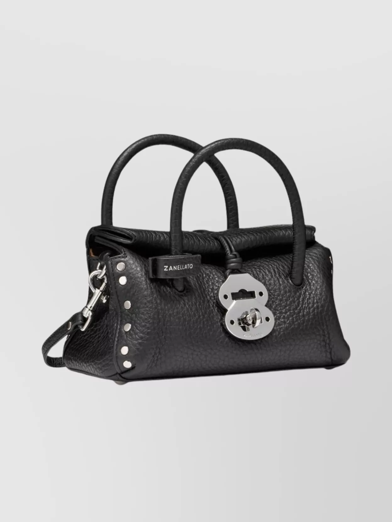 Zanellato Structured Black Hammered Leather Bag With Twist Lock Closure In Black