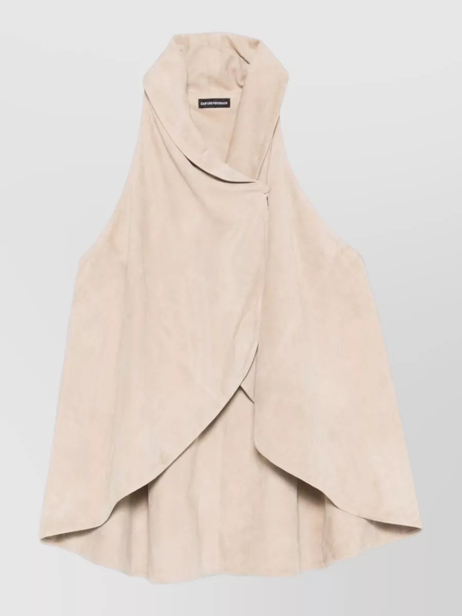 Emporio Armani Leather draped high-neck sleeveless top