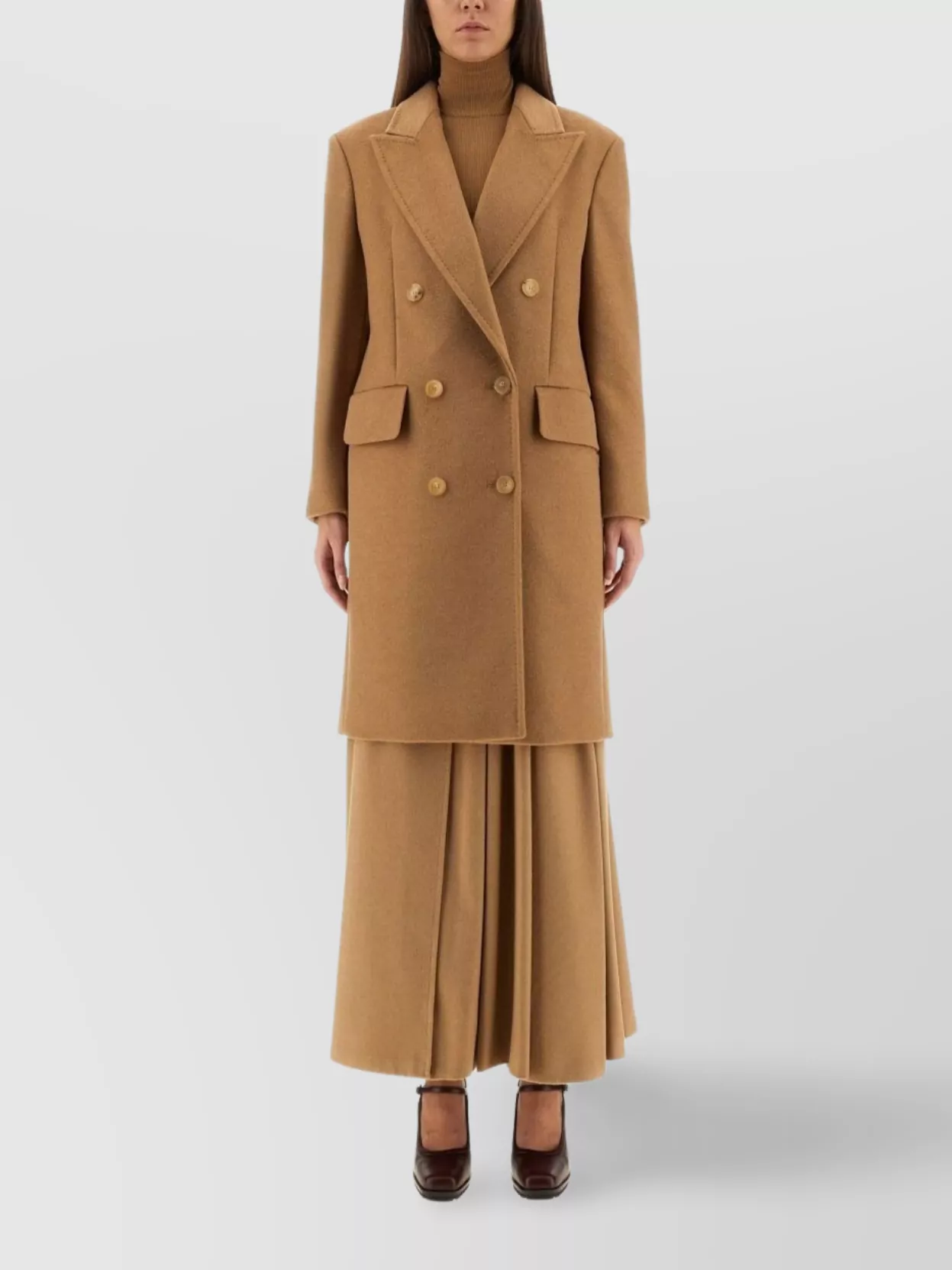 Max Mara Double Breasted Longline Coat In Brown