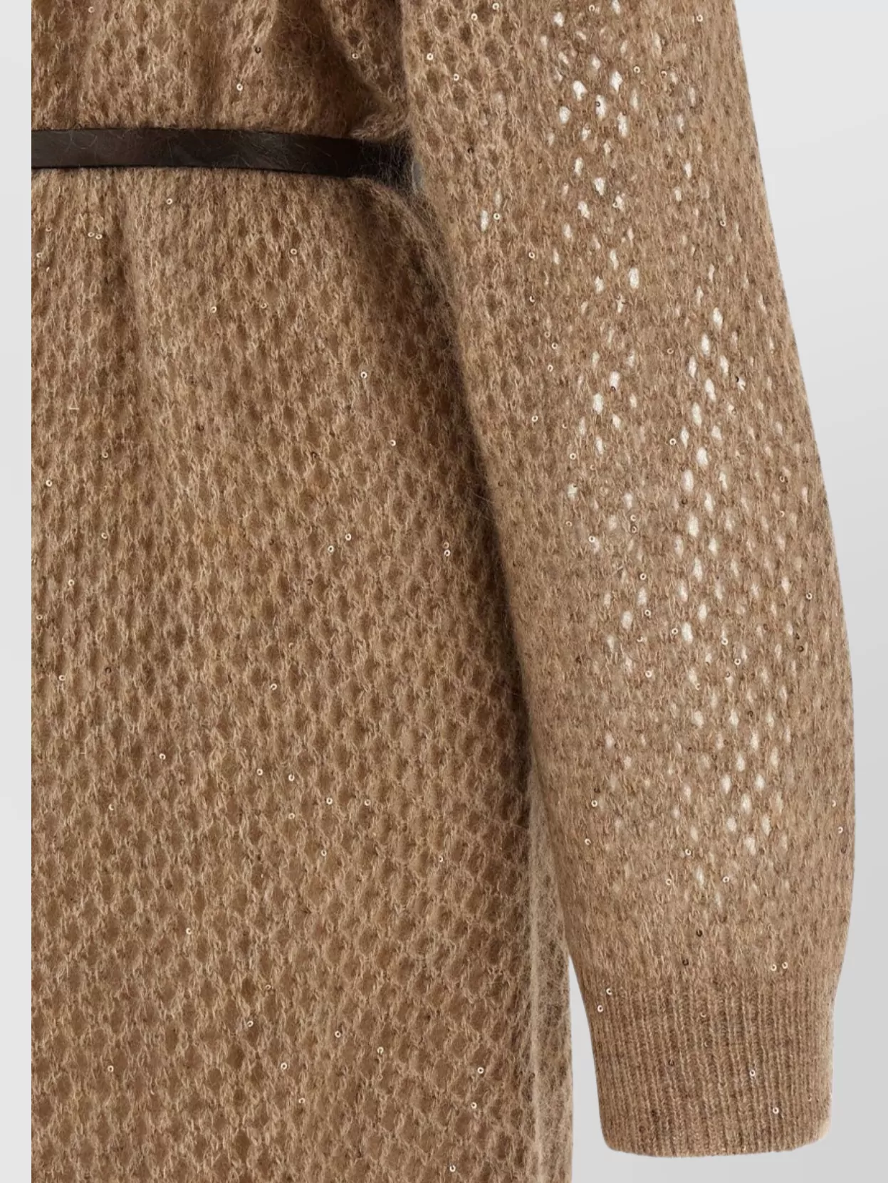 Brunello Cucinelli Women Mohair Blend Long Dress With Sequins In Brown