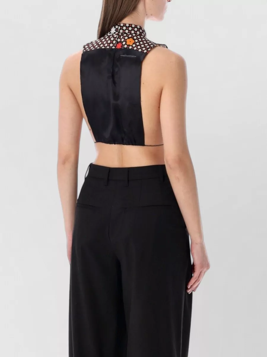 Mm6 Maison Margiela Floral-Print Sleeveless Cropped Cutout Blouse