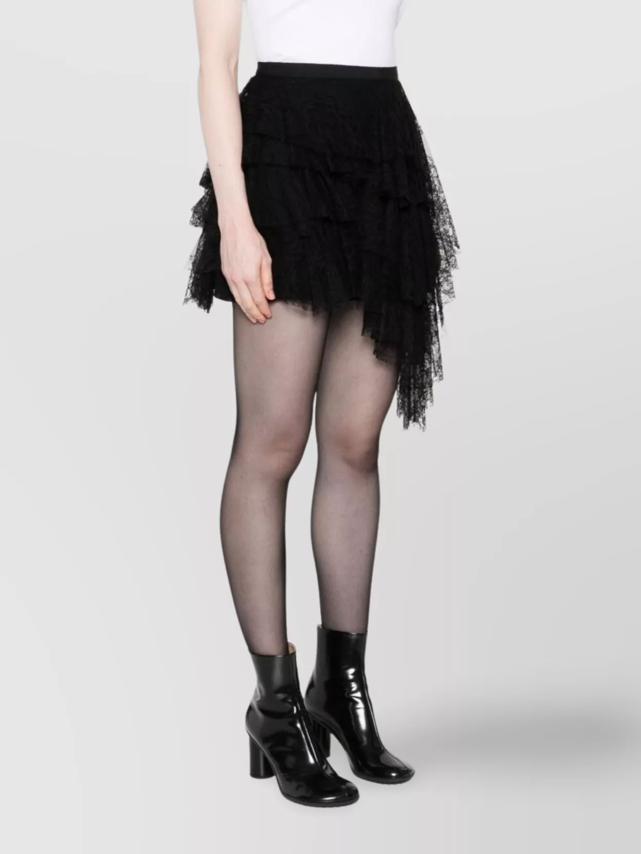 Alexander Mcqueen Midi Skirt With Asymmetric Hem And Lace