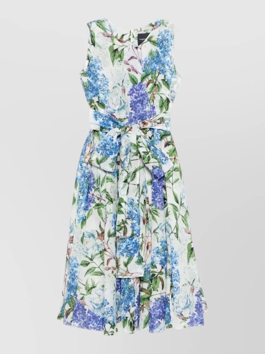 Samantha Sung Floral-Print Sleeveless Crew-Neck Cotton Midi Dress