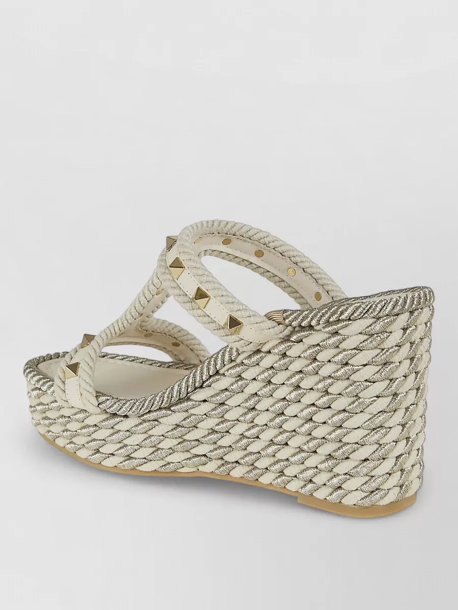 Valentino Garavani Leather Rockstud Wedge Espadrille Sandals