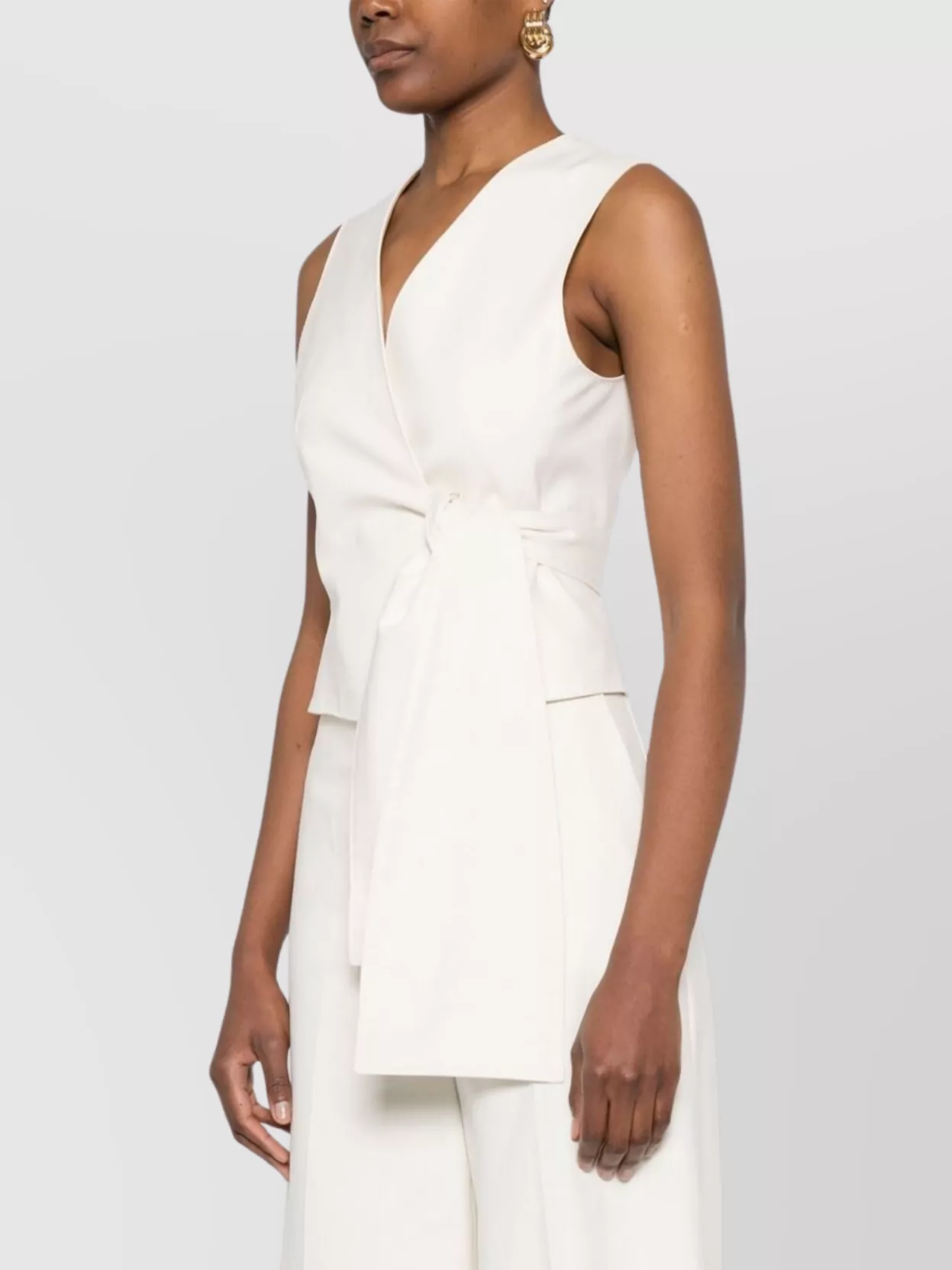 Max Mara Sleeveless V-Neck Vest Tie Detail