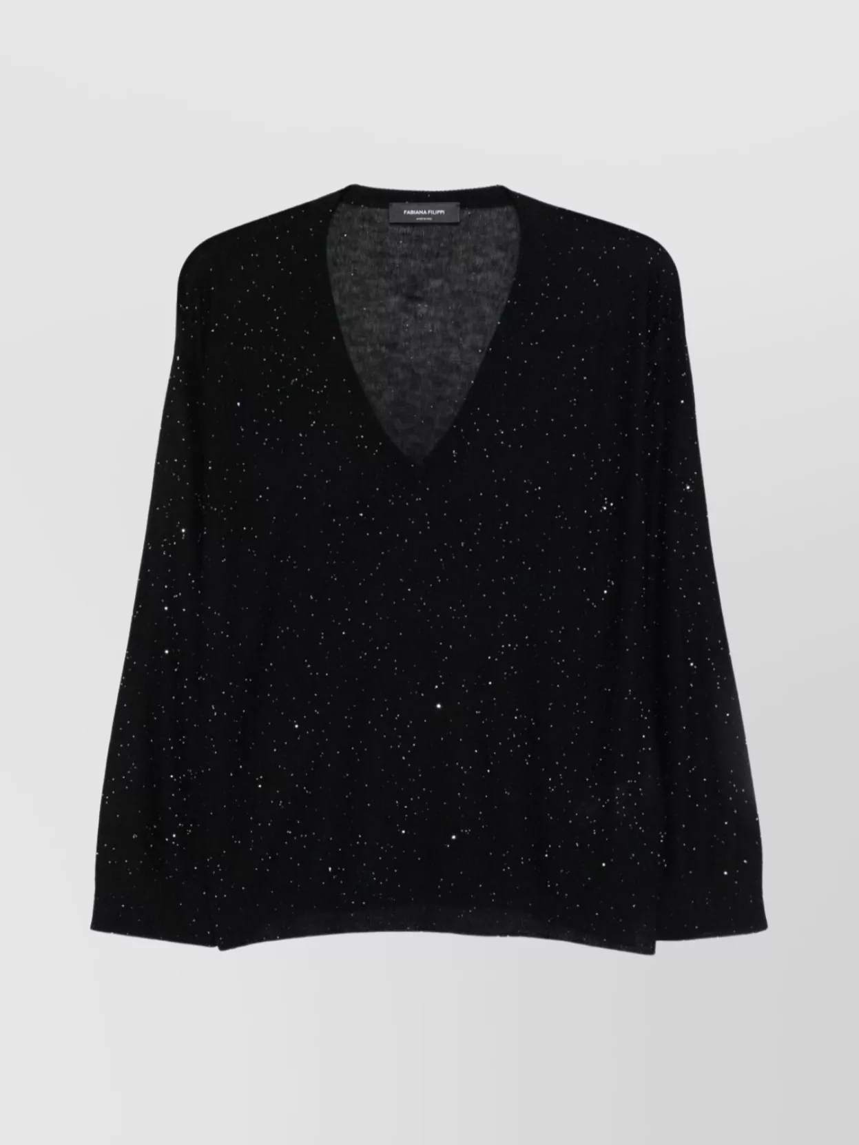 Fabiana Filippi V-neck Wool Sweater Sparkling Detail In Black