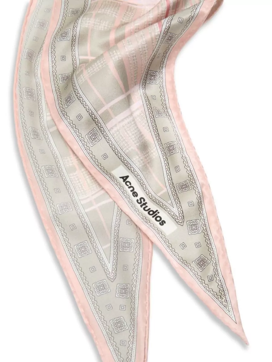 Acne Studios Silk Printed Checked Studded Logo-Print Headband