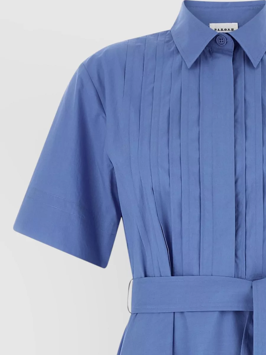P.a.r.o.s.h. Cotton Pleated Belted Midi Dress