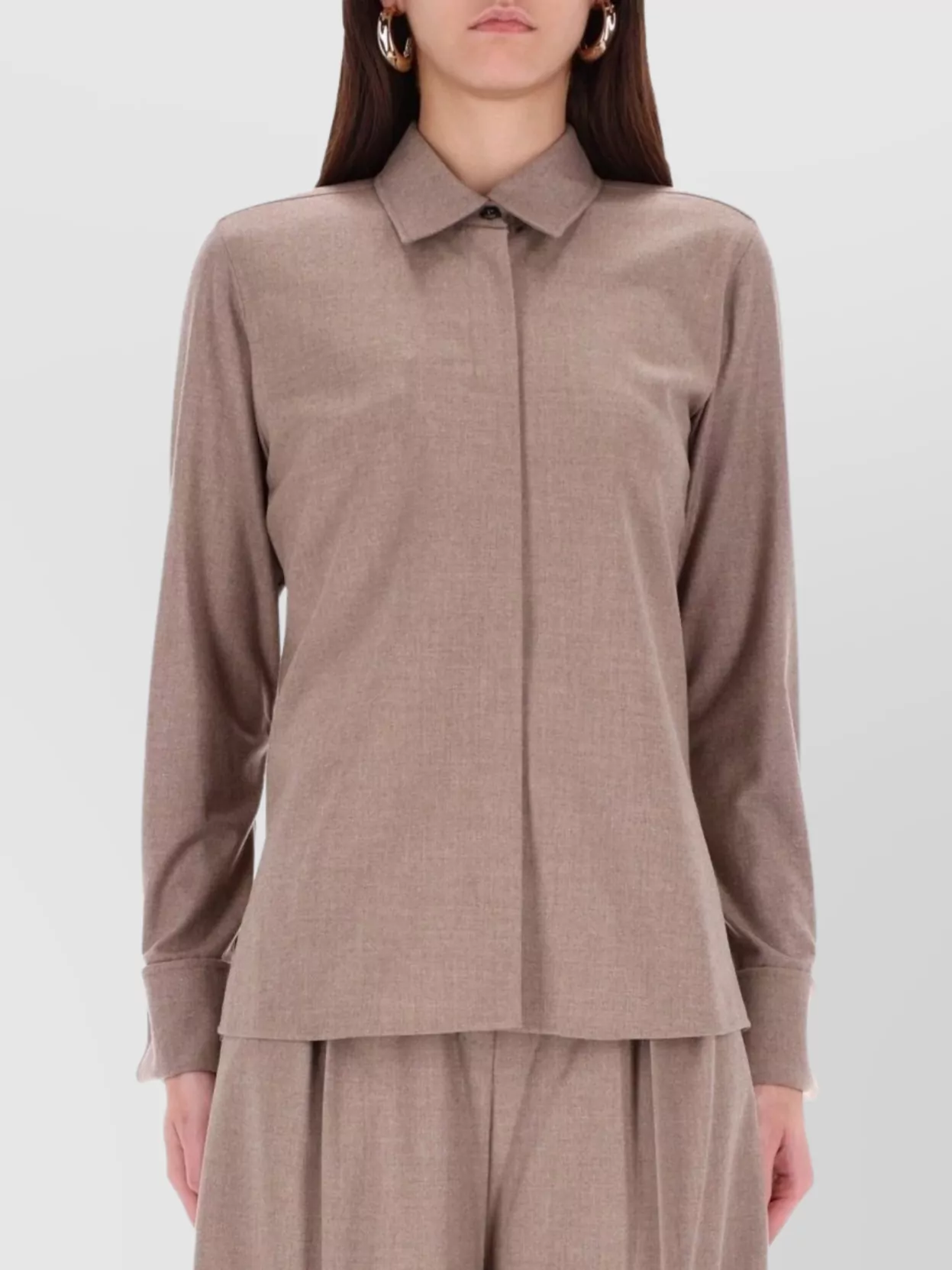 Max Mara Long Sleeve Collared Shirt Thebaid Style In Brown