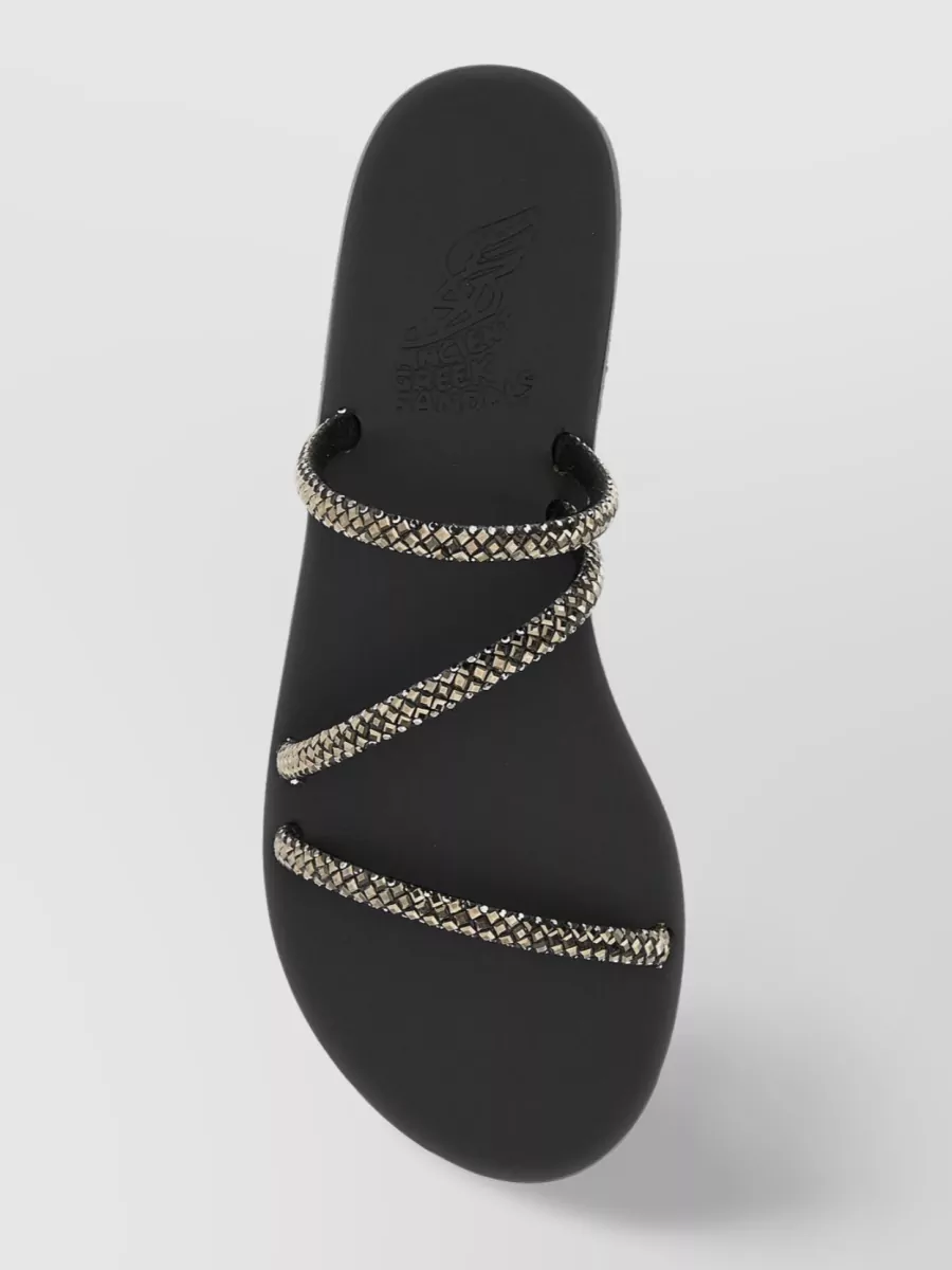 Shop Ancient Greek Sandals Polytimi Rhinestone Adorned Strappy Sandals In Black