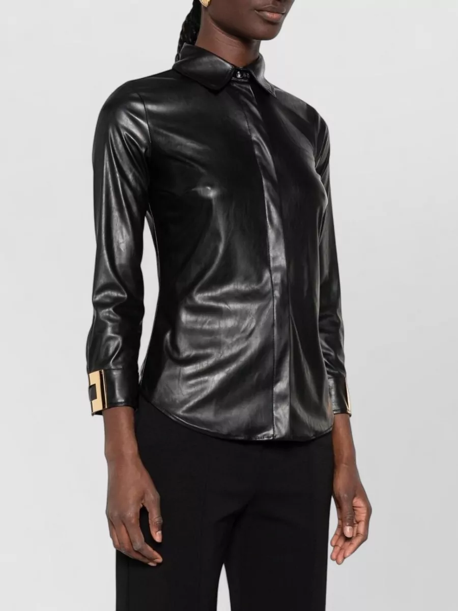 Elisabetta Franchi Faux Leather Long-Sleeve Shirt Jacket