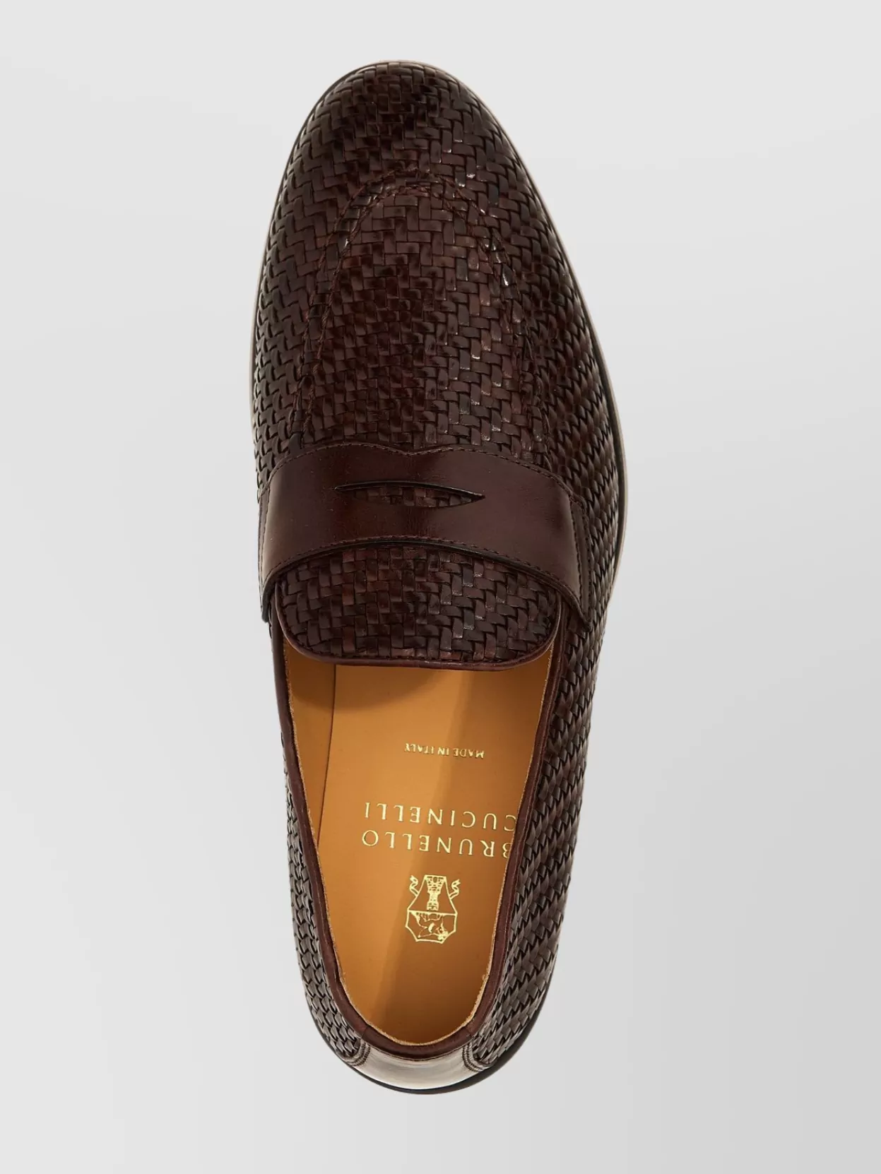 Brunello Cucinelli Woven Round Toe Leather Sole Loafers