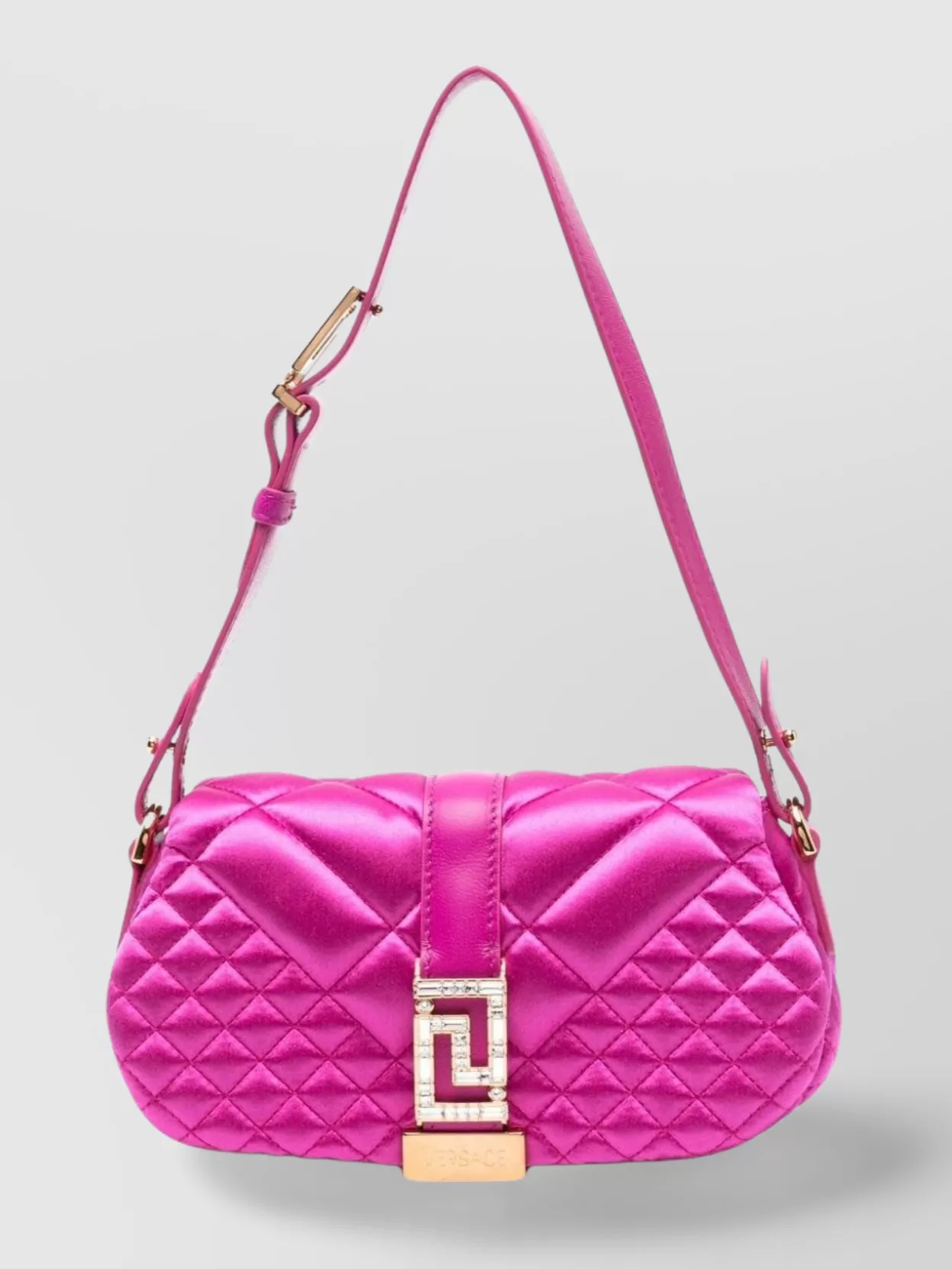 Shop Versace Quilted Satin Foldover Mini Bag In Pink