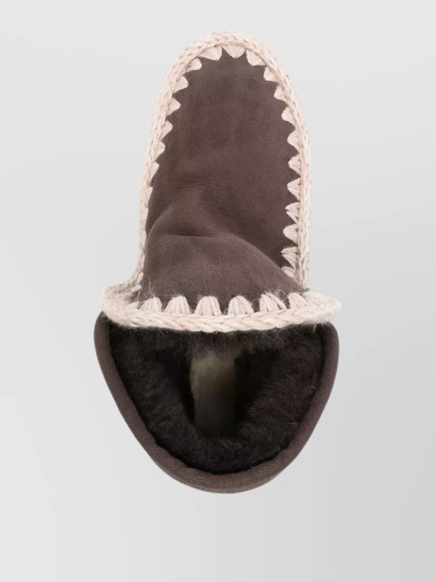 Mou Shearling-Lined Whipstitch Ankle Slippers