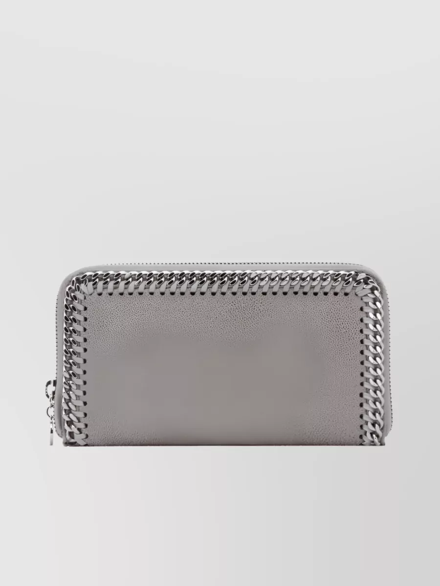 Shop Stella Mccartney Falabella Chain Detail Zip-around Wallet In Grey