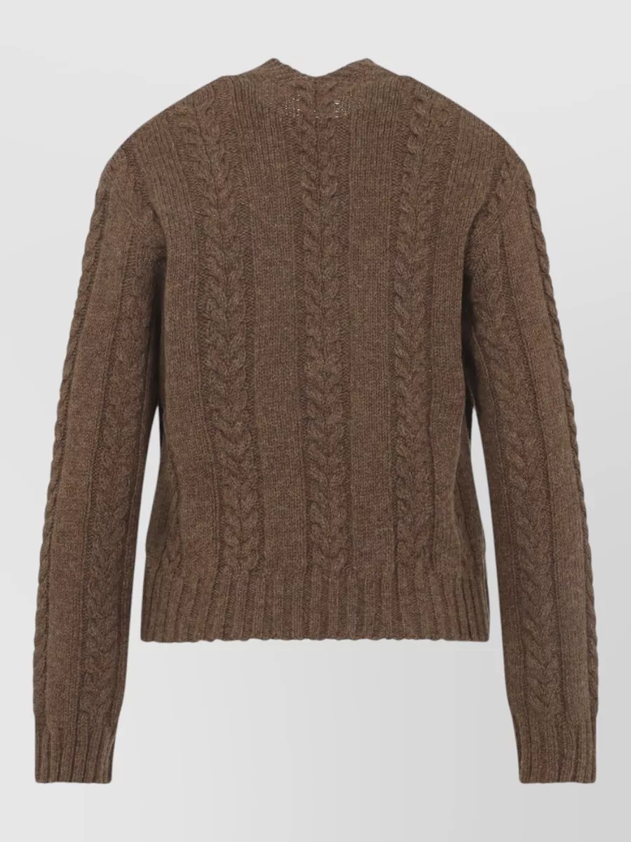 Loewe V Neck Cable Knit Sweater Ribbed Cuffs Hem