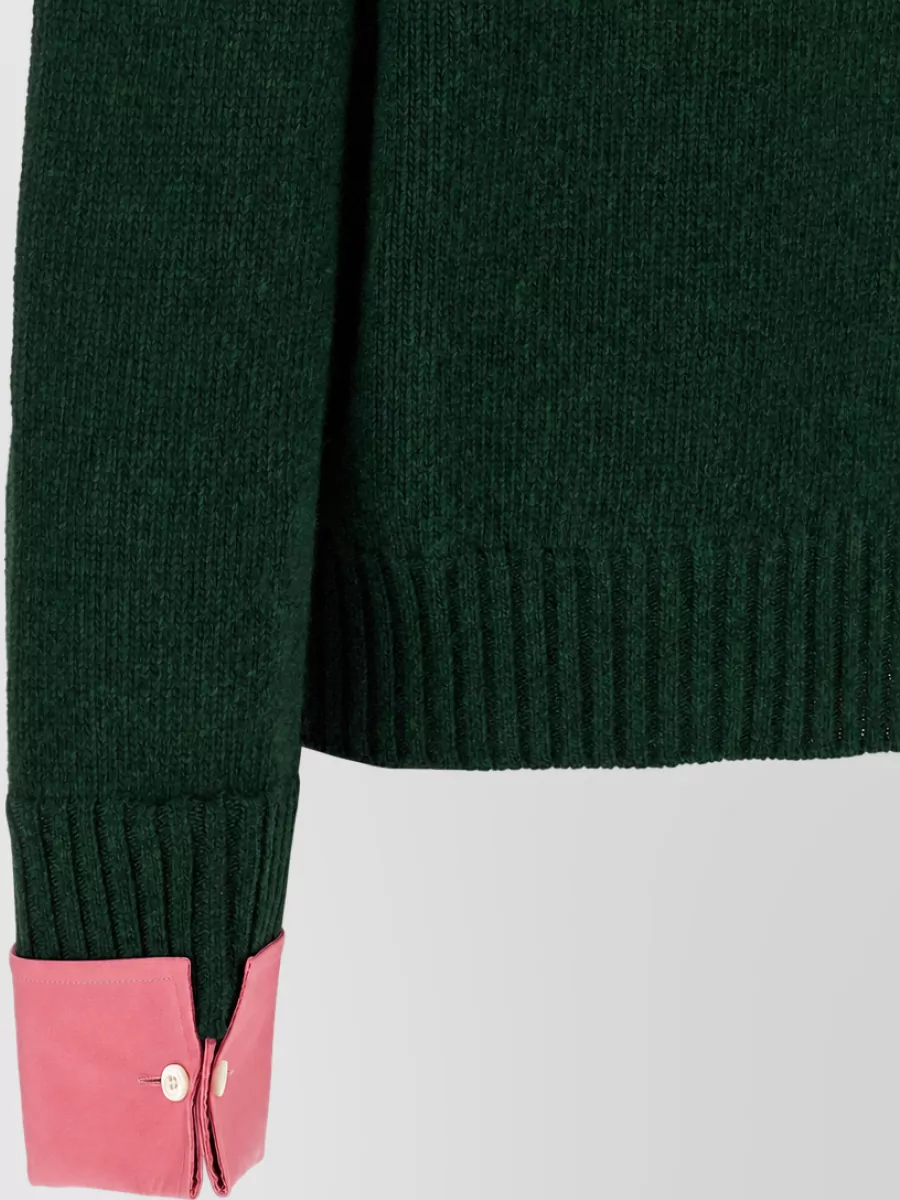 Prada Wool Cashmere Crew Neck Jumper With Removable Contrast Cuffs