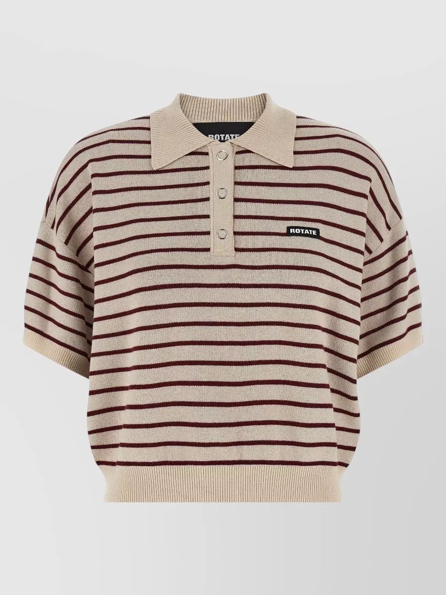 Rotate Birger Christensen striped ribbed short-sleeve polo shirt