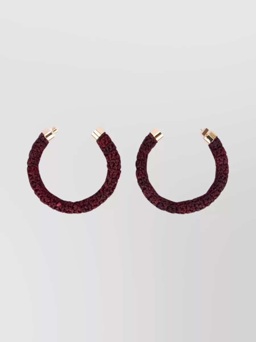Shop Jacquemus Textured Braided Earrings With Metallic Accents In Burgundy