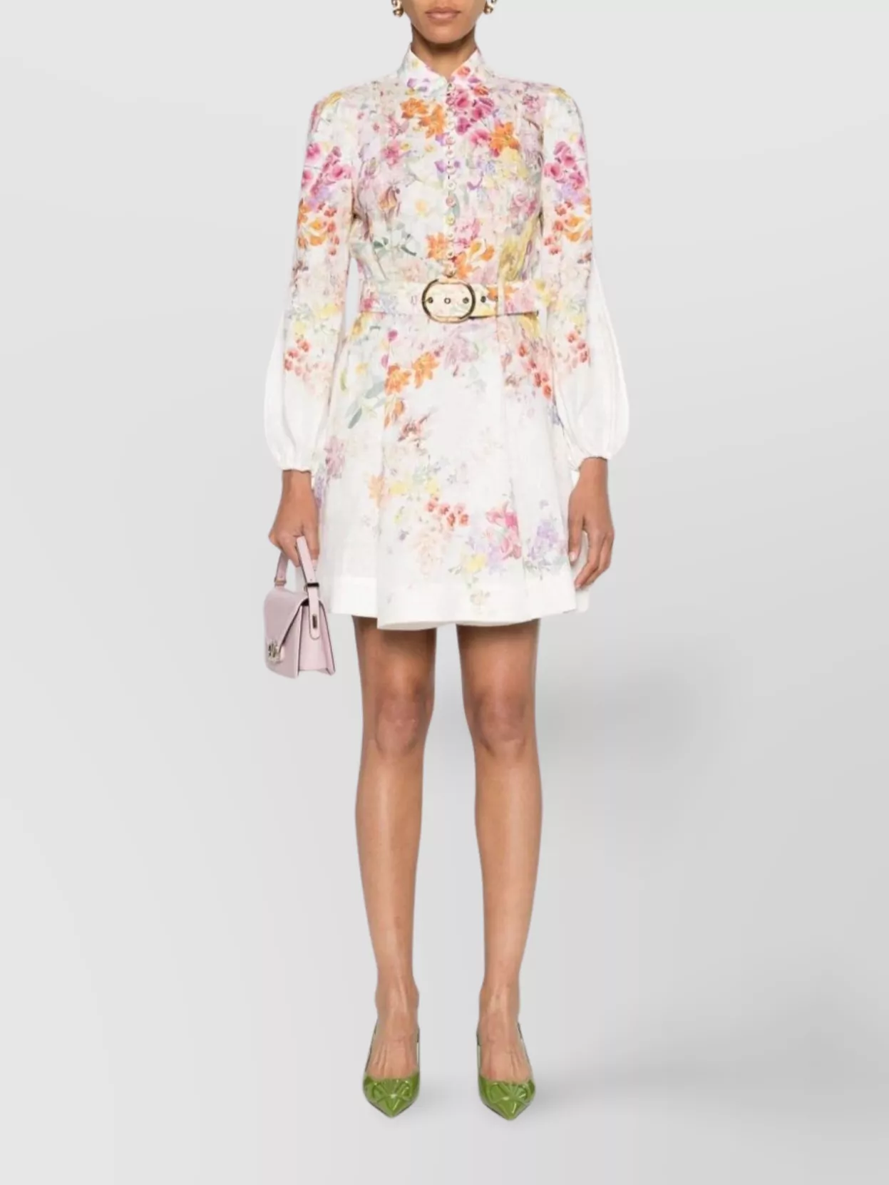 Zimmermann Natural Linen Floral Print Mini Dress