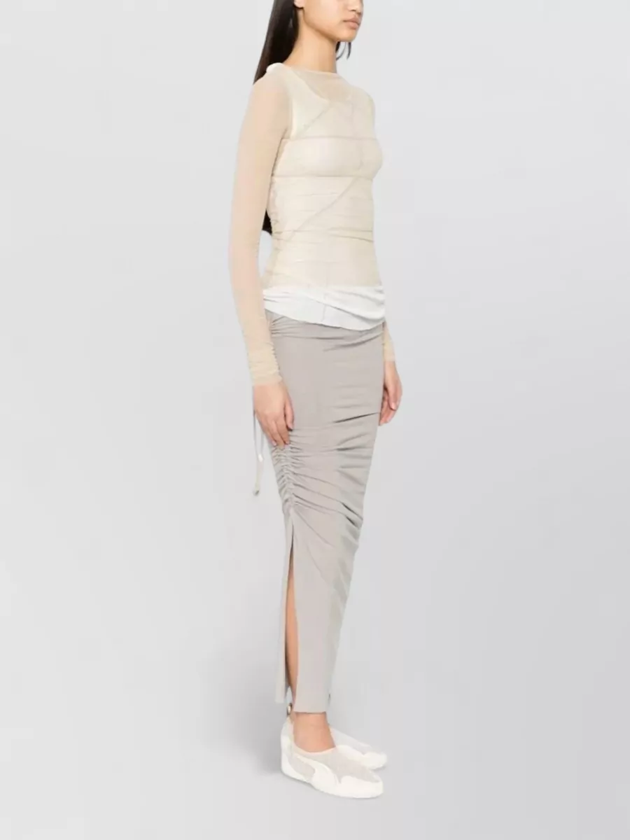 Rick Owens Cotton Gathered Asymmetric Knee-Length Skirt