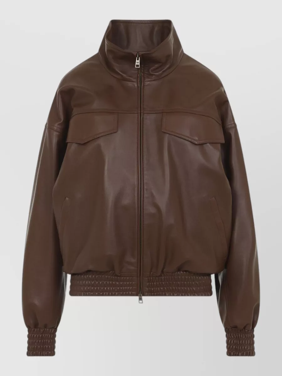 Balenciaga Leather High Collar Relaxed-Fit Blouson Jacket
