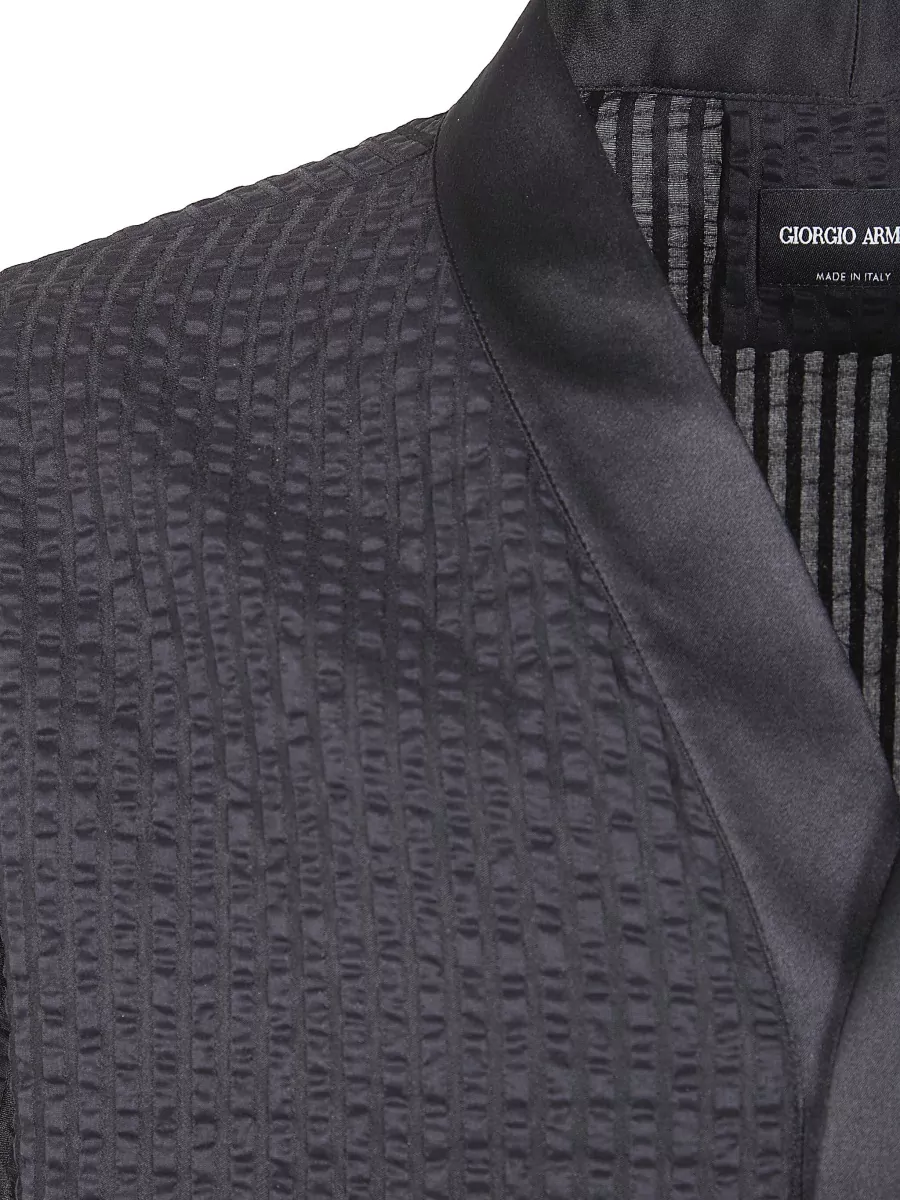 Giorgio Armani Shirt Jacket Textured Fabric Satin Lapel