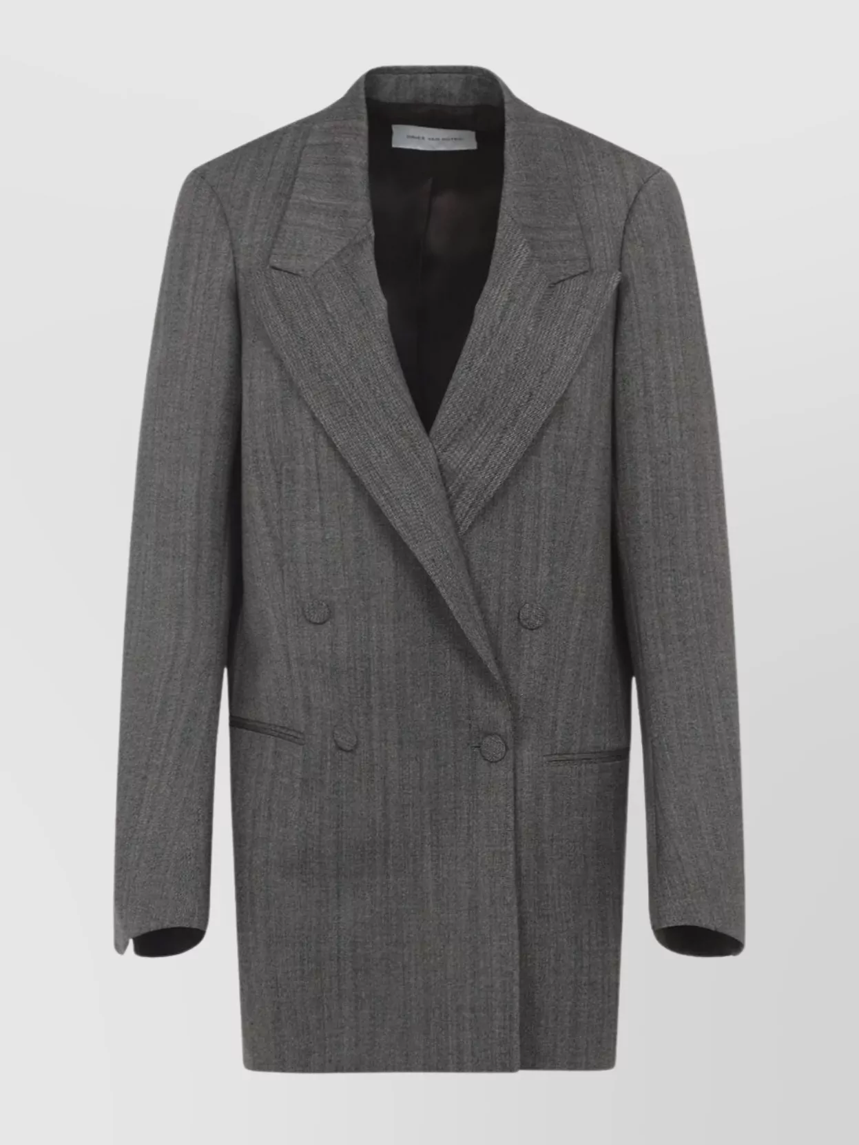 Dries Van Noten Longline Jacket With Notched Lapels And Pockets In Gray
