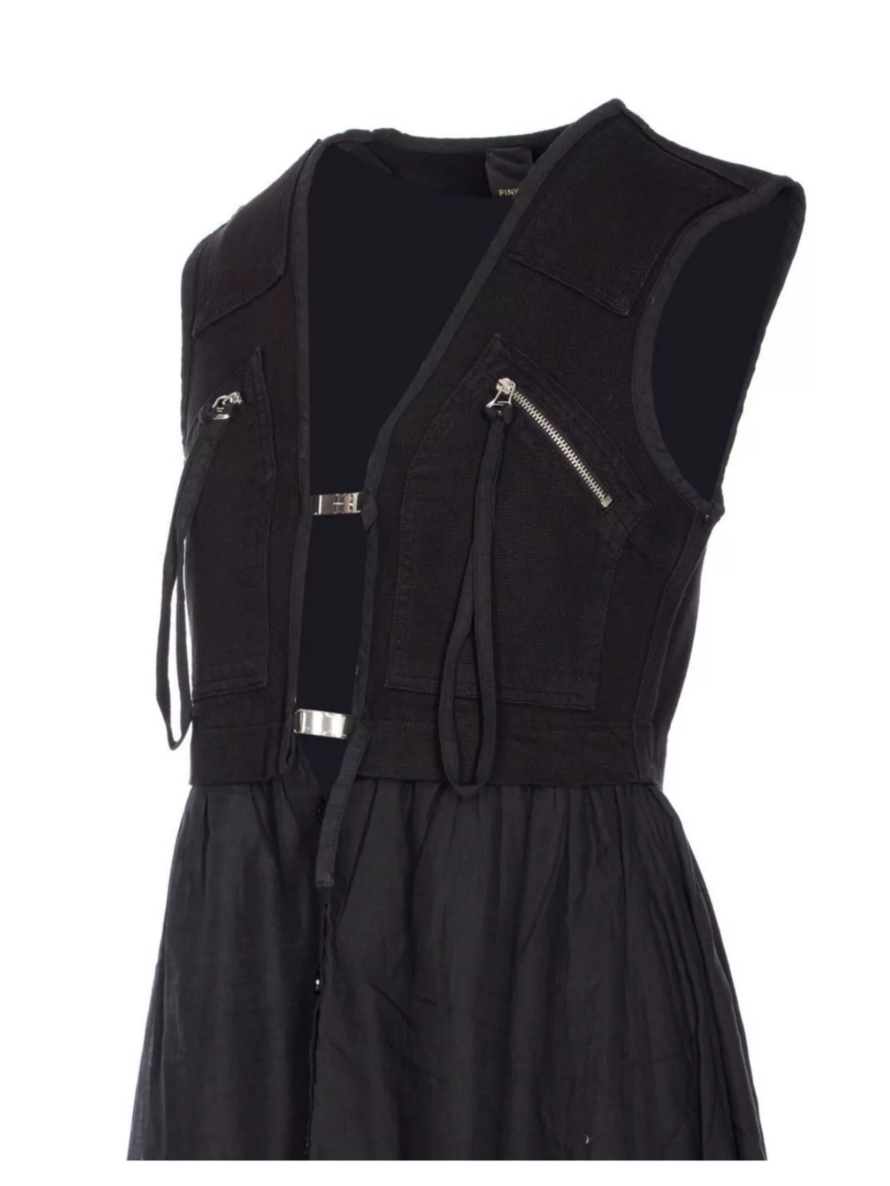 Pinko Robe Longue En Coton Avec Gilet Sans Manches Utilitaire In Black