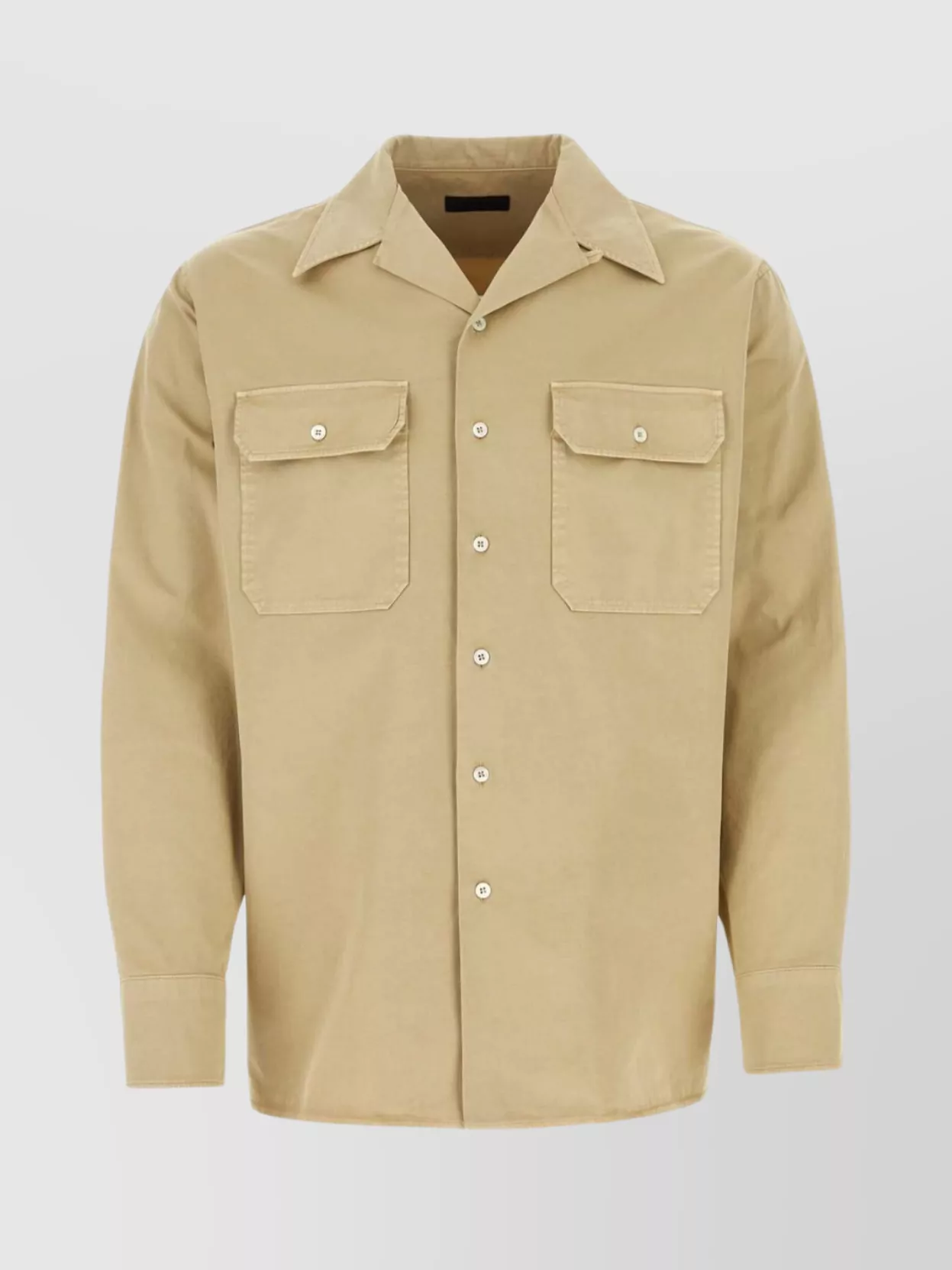 Shop Prada Collared Cotton Shirt With Back Yoke And Flap Pockets